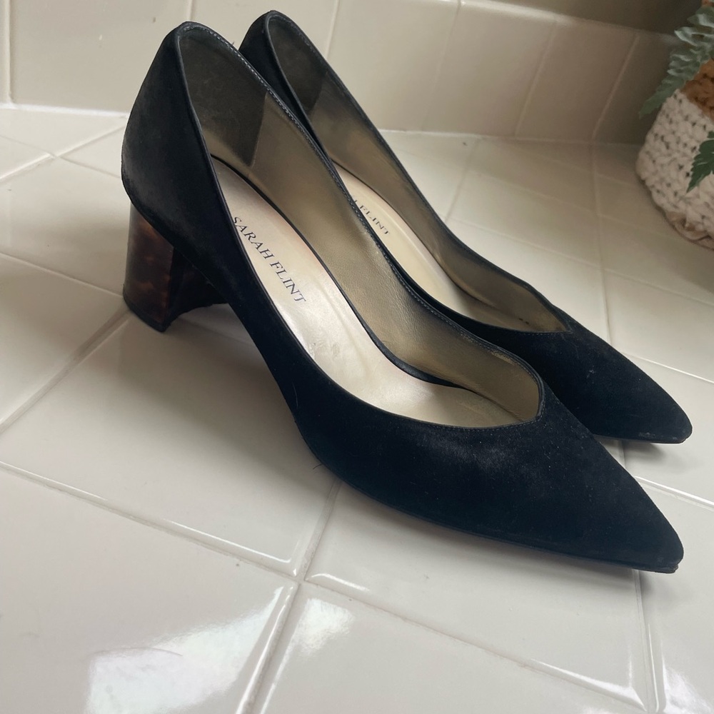 Sarah Flint Perfect Emma Black Suede and Leather 2 in Tortoise Block heels - Picture 8 of 14